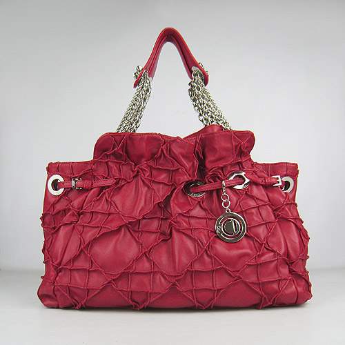 Christian Dior 1816 Lambskin Leather Tote Handbag-Red - Click Image to Close